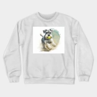 Miniature Schnauzer Playing Ball Watercolour Painting Crewneck Sweatshirt